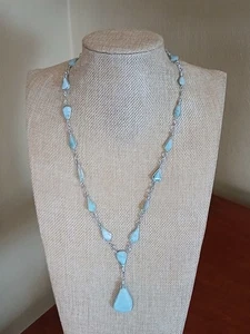 Vintage Larimar hellblauer Stein verdrahtet Silber Halskette 25" - Bild 1 von 9