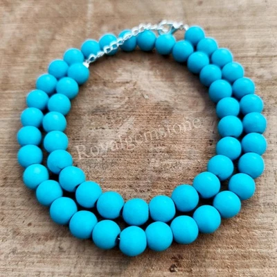 Turquesa Collar con Cuentas, 8mm Redondo Liso Azul de Piedra Preciosa - Imagen 1 de 4