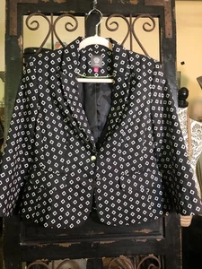 Blazer Traje Chaqueta Clásico VINCE CAMUTO Signature 2 Botones~2P~Negro/Blanco~Preppy - Imagen 1 de 10