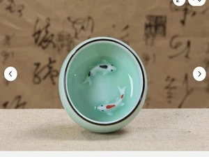 2pc China Celadon Ceramics Teaset Meiziqing Carp Teacup 40cc - Picture 1 of 4