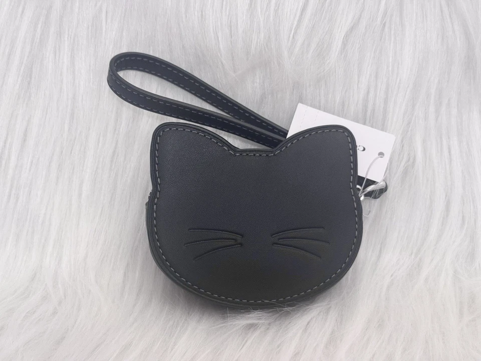 NUEVO CON ETIQUETAS Coach 2025 Halloween Gato Gatito Estuche para Monedas Monedero Cuero Plateado/Negro CCG23 Foto 1 de 4