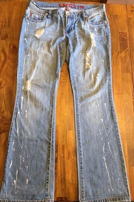 Hot Kiss Womens Vintage Y2k Distressed Paint Splatter Flare Jeans 11x30 - Image 1 of 4