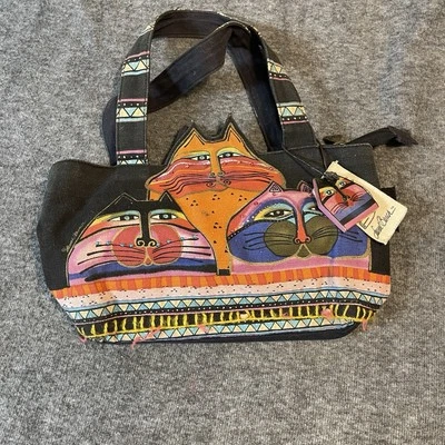 Laurel Burch Feline Friends Gatos Recortado Bolso de Hombro Negro Bolso de Mano Foto 1 de 4