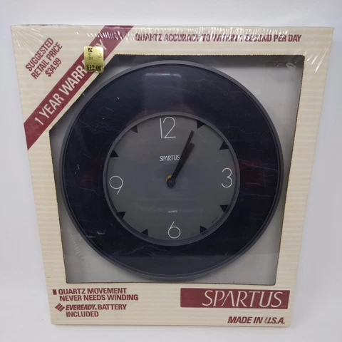 1990 NOS Spartus 10" Vintage Wall Clock - Battery Black Marble Gilmore 574521k Cover