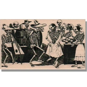 SKELETON DANCE Rubber Stamp, Halloween Party, Skull,Music,People,Day of the Dead - Picture 1 of 2