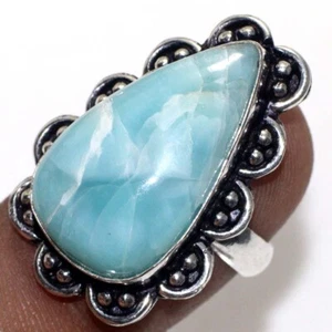 Larimar 925 Silver Plated Gemstone Handmade Ring 6.5" Stylish Jewelry GW - Picture 1 of 3