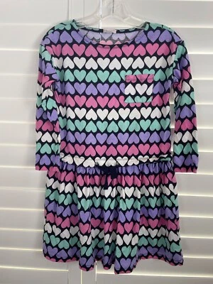 Crewcuts Girls Pocket Dress W/ Colorful Hearts 💜💖💙🤍 & Drawstring, Size 12 - Image 1 of 4