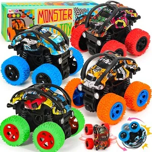 Monster Truck Toys Cars for Boys, 4 Pack Race Cars Party Favors for Kids Push... - Picture 1 of 7