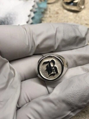 Anello lettera B antico inglese iniziale massiccio argento sterling 925 - Immagine 1 di 4