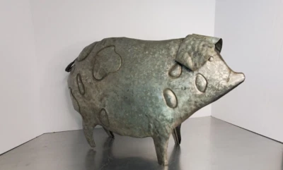 Estatua rústica de cerdo de metal galvanizado de 19 pulgadas primavera hogar jardín decoración granja Foto 1 de 4