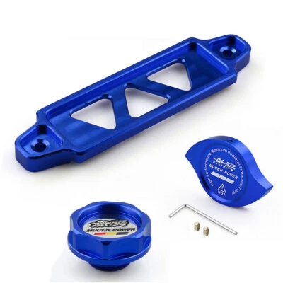 Tapa de llenado de aceite de motor JDM azul + tapa del radiador + amarre de batería para Honda Acura Foto 1 de 4