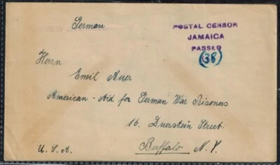 Jamaica Segunda Guerra Mundial 1942 POW Censor Cubierta con PASADO POR CENSOR H/S y POW H1 #6 y H8 Foto 1 de 4