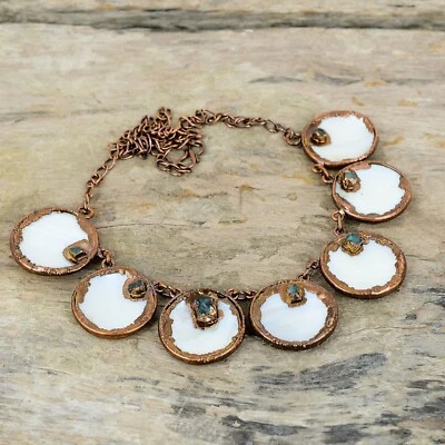 Mother Of Pearl Copper Gift For Bestie Electroformed Adjustable Necklace 18.0" - Image 1 of 4