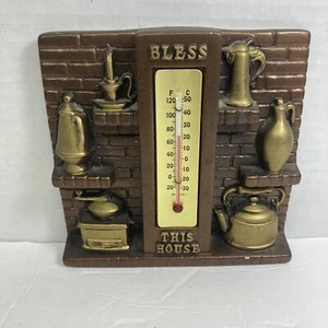 PRISTINE 1975 MILLER STUDIO CHALKWARE BLESS THIS HOUSE THERMOMETER - Picture 1 of 6