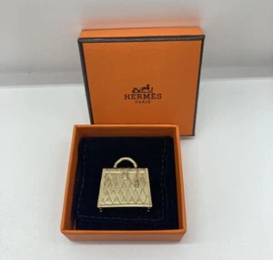 HERMES Curiosite Bag Charm Gold Metallic w/Box Used - Picture 1 of 5