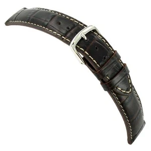 19mm Milano Brown Contrast Stitched Alligator Grain Mens Watch Band 18340 - Picture 1 of 3
