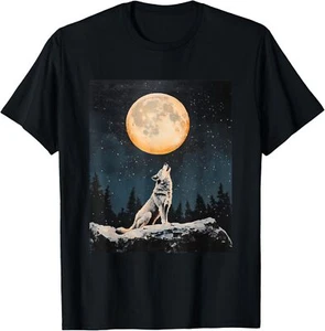 Wolf Wolves Moon Starry Night Graphic T-Shirt - Picture 1 of 4