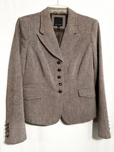 WOMENS LARGE THE LIMITED BROWN TWEED LINED FAUX POCKET BLAZER JACKET - Picture 1 of 6