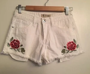 GUESS Kids Girls White Denim Embroidered Flowers Cut-Off Jean Shorts size 14 - Picture 1 of 6