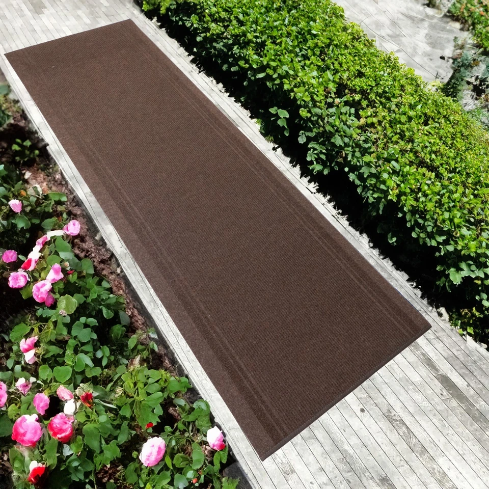 Anti Slip Light Weight Low Profile Brown Rug Runner Hallway Office Outdoor - Image 1 of 4