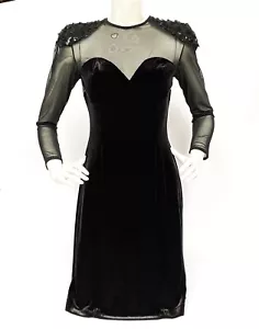 Betsy & Adam Velvet Mesh Sequins Padded Shoulders Knee High Dress Sz 7/8 Small - Picture 1 of 8