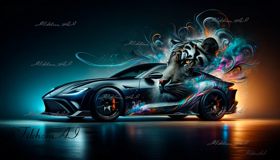 Digital Art Image Race Car Tiger Color Abstraction Wallpaper Background Desktop - Image 1 of 1
