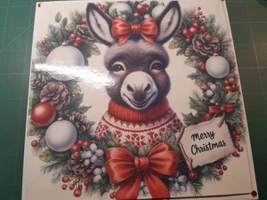 New Handmade Cute Donkey Themed Christmas Card Size 8" X 8" - Picture 1 of 5