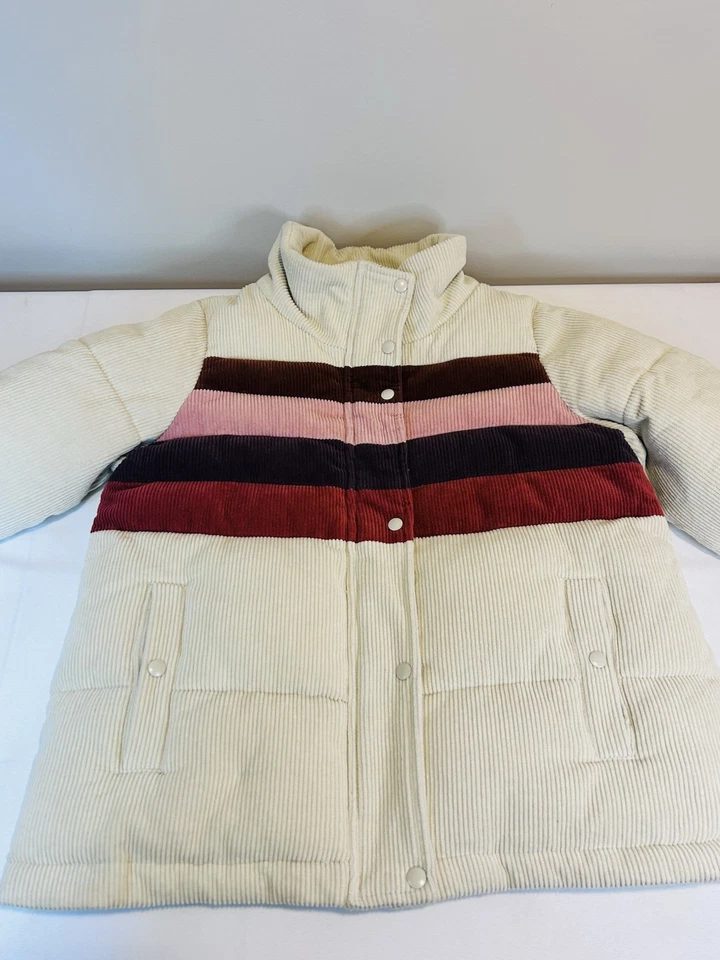 Bohme Ivory Striped Corduroy Puffer Coat Button-up Heavy Women's Size Large - Image 1 of 4
