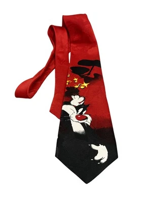 Corbata de colección Looney Tunes Sylvester para hombre roja negra dibujos animados novedad años 90 Foto 1 de 4