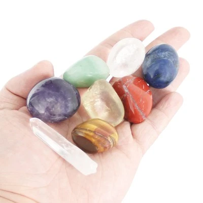 Set aus Klarer Quarzstab und 7 Chakra Steine Heilkristall roter Jaspis Tigera... - Bild 1 von 4