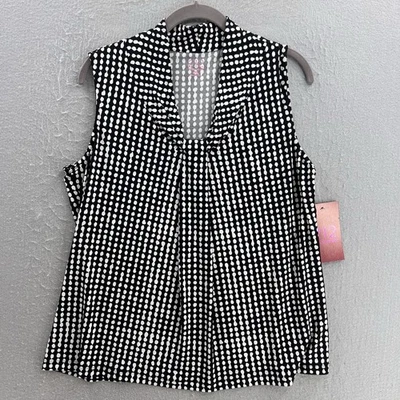 Top de mujer 212 Collection Petite XL negro a lunares sin mangas plisado delantero elástico Foto 1 de 4