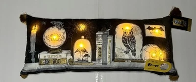 Cynthia Rowley Curious Halloween Pillow LIGHT UP Fortune Teller Owl Shelf Books - Image 1 of 3