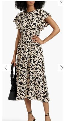 ULLA JOHNSON Anais ruffled printed crepe midi dress Moonstone Sz 0 NWT MSRP$650 - Image 1 of 4