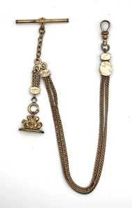 Vintage Pocket Watch Chain likely Gold Filled with T-Bar Fob and Slide - Picture 1 of 9
