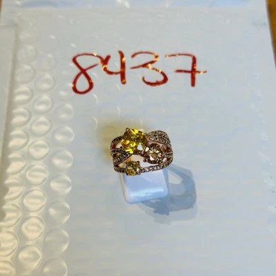 Anillo Joyería Bomb Party Talla 7 BP Topacio Amarillo/Ahumado Triple Gemas Oro Rosa Pl Foto 1 de 4