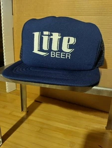 Gorra de béisbol vintage años 80 sombrero de camionero tapa a presión malla, cerveza ligera, azul - Imagen 1 de 4