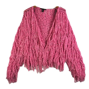 NUEVO CON ETIQUETAS FOREVER 21 Cárdigan Rosa Peludo Flecos Frente Abierto Para Mujer Talla L - Imagen 1 de 12