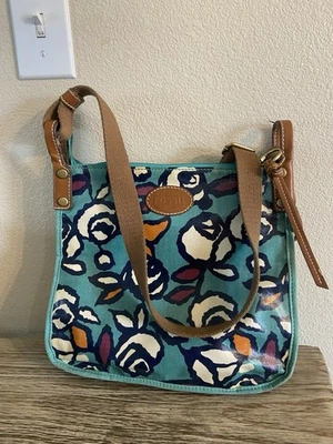 "Bolso de hombro vintage de lona recubierta de PVC Fossil 11 X 10""" Foto 1 de 4