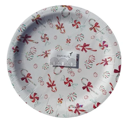 PAPYRUS Peppermint Candy Cane 48 Dinner Plates 10" Paper Disposable Plastic Coat - Image 1 of 4