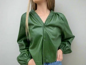 Dolce Cabo Harper Leder Button-Down Top Grün - Bild 1 von 13