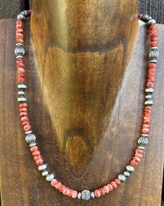 Southwestern Sterlingsilber rote stachelige Auster Perlen Perlenkette 18 Zoll - Bild 1 von 12