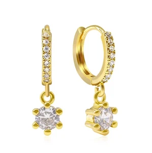 14K Yellow Gold Over 2CT Round Lab Created Diamond Drop Earrings Double - Picture 1 of 2