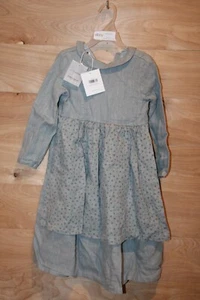 Yellow Pelota Girls Flower Dress Long Sleeve Denim Smock Gray 5 Yrs NEW - Picture 1 of 9