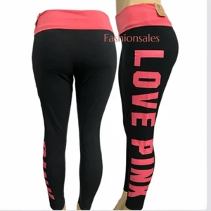 Victoria's Secret PINK Baumwolle Mid Rise Foldover Logo Legging schwarz XLarge neu - Bild 1 von 4