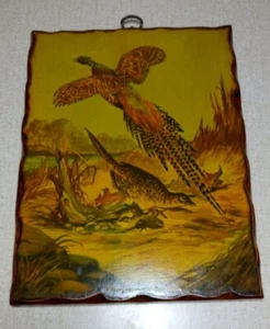 Vintage Maniscalco Wall Hanging Pheasant Game Bird Print On Wood - Picture 1 of 7