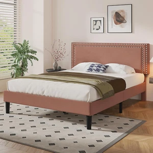 Full Size Platform Bed Frame with Adjustable Upholstered Headboard, Modern Mattr - Picture 1 of 7