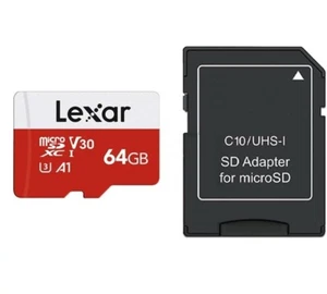 Lexar V30 64GB Memory Card for NEXTBASE 222X. Full HD + Sandisk Micro SD Adapter - Picture 1 of 1