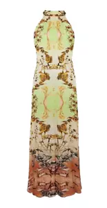 KAREN MILLEN Mirrored Tulipa Print Maxi Dress Woven Satin Halterneck BNWT UK 12 - Picture 1 of 22