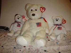 TY Beanie Buddy & Baby Libearty Bear & TY Store Americia Blanco - Imagen 1 de 12