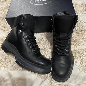 Botas de combate de senderismo de cuero para hombre Prada negras talla 6 NUEVAS - Imagen 1 de 13